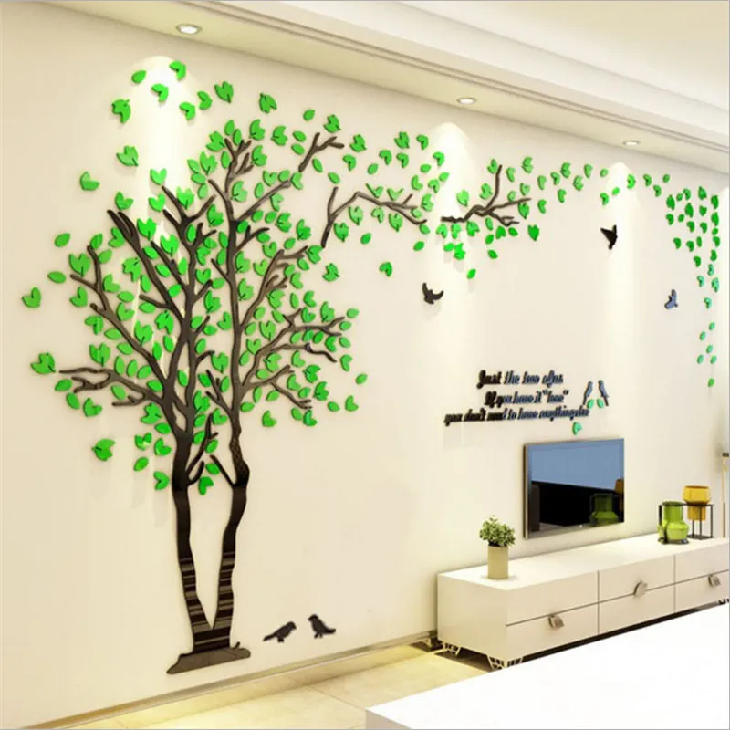 Büyük Boy Sticker Ağacı Dekoratif 3D DIY Sanat TV Arka Plan Posteri Ev Dekor Oturma Odası Akrilik Duvar Çıkartmaları 210310
