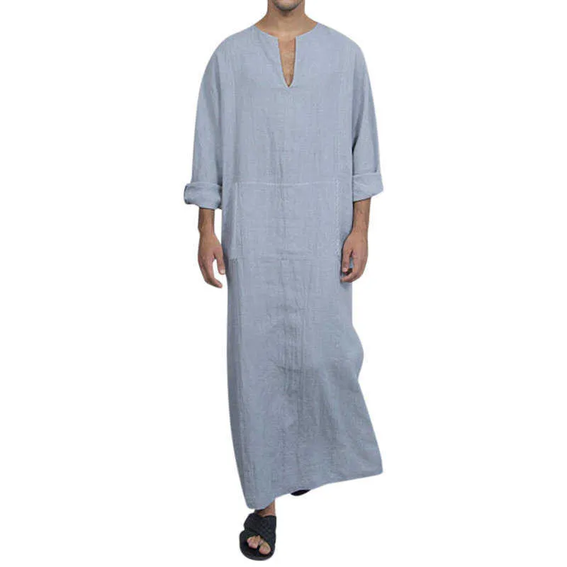 Islamische Arabische Kaftan Männer Jubba Thobe Baumwolle Solide Langarm Mit Kapuze Roben Dubai Nahen Osten Männer Muslimische Kleidung Abaya Homme 210527