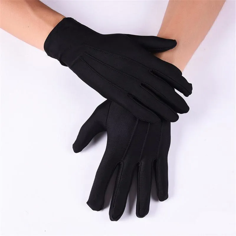 Fingerlösa handskar mycket hög kvalitet elastisk förstärkning vit svart spandex ceremonial för manliga kvinnliga servitörer förare smycken278e