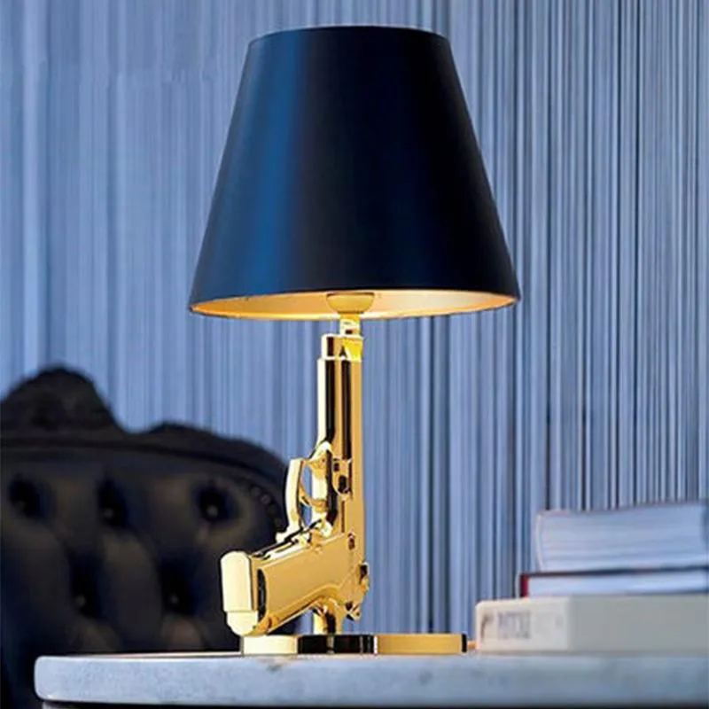 Moderne vintage Gun Tafellamp Gegalvaniseerde Design Bureaulamp Goud Zilver Metaal Decor voor Woonkamer Lezen Slaapkamer Bedside252f
