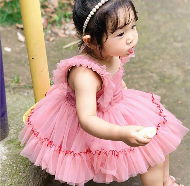 Baby Girl Party Robes Espagne Style Fluffy Tulle Princesse pour les vêtements de spectacle de mariage E29748 210610