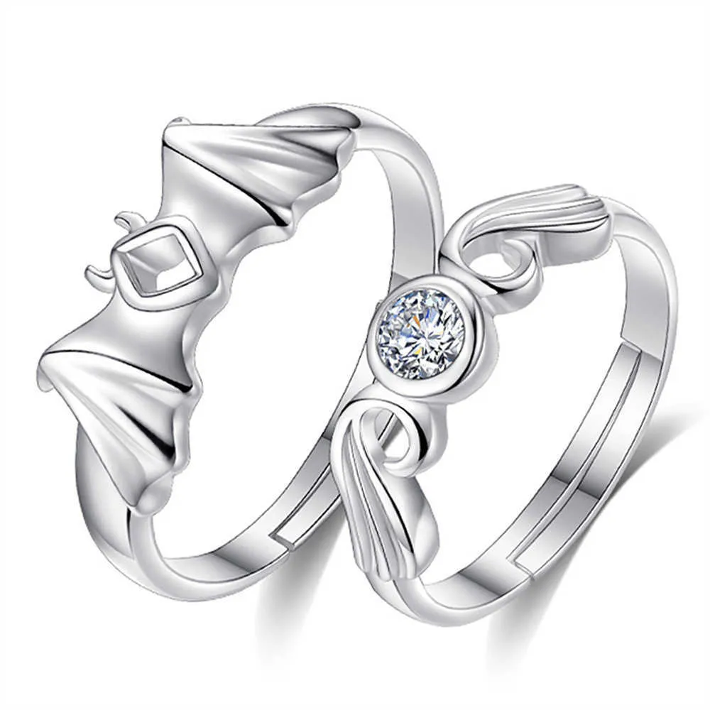 Męskie pierścienie Kryształ Biżuteria Angel Para Pierścionek Męskie Damskie Posrebrzane Distance Love Valentine's Kiss Cluster do stylów zespołu