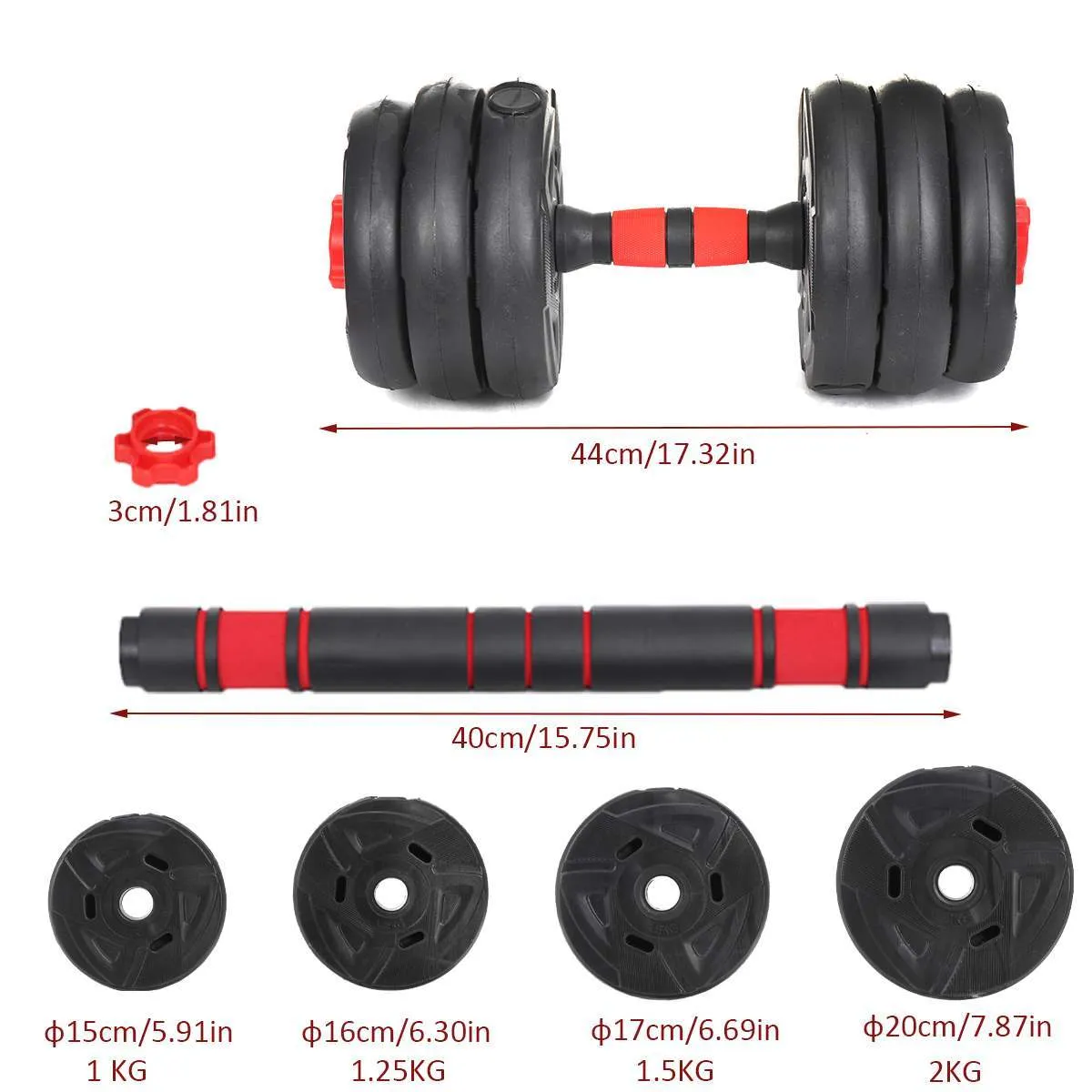 22lbs/33lbs Adjustable Dumbbell Set Weight Lifting Barbell Plates Extension Bar Workout Training Gym Fitness Equipments Dumbbells Exercise Cement Iron Rubber