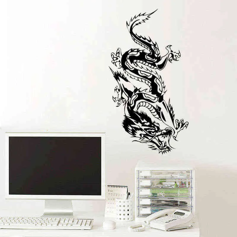 Autocollant décalque vinyle voiture vélo ordinateur portable pare-chocs dragon chinois animal mythique salon chambre murale E528 211217