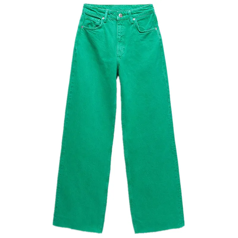 ZA printemps nouveaux vêtements pour femmes style européen et américain multicolore taille haute minceur couleur droite jeans