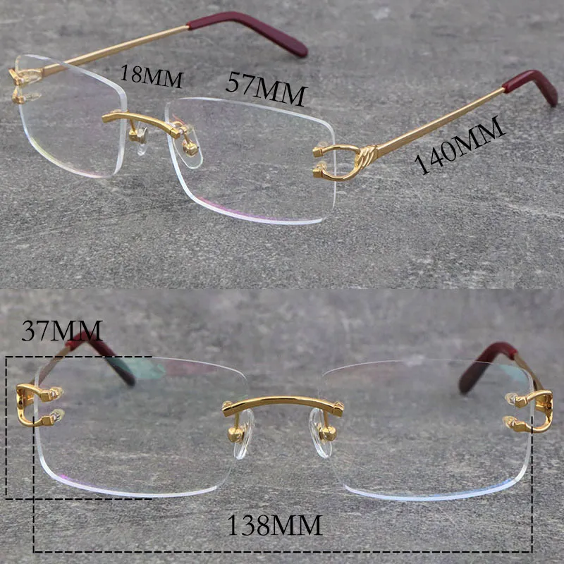 Säljande modramar Rimless Metal Myopic Eyewear Accessories Adumbral Men Woman Large fyrkantiga glasögon Male och kvinnlig 18K Gol220j