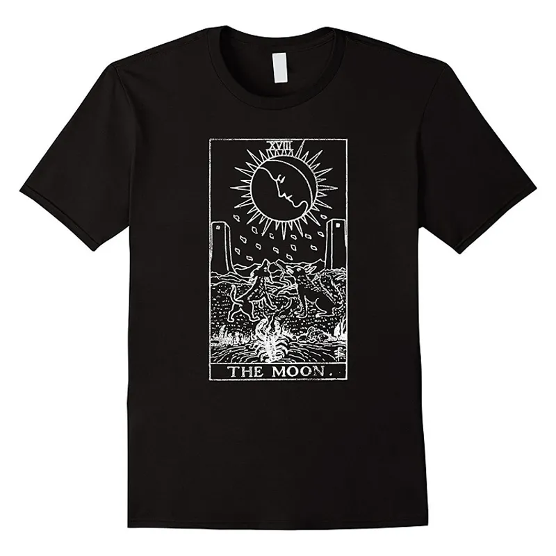 Zwart T-shirt XVII The Moon Tarot Card Gothic Harajuku Vintage Design Vrouwen Mannen Unisex T-shirt Tops Grunge Edgy Vrouwen Kleding 210315