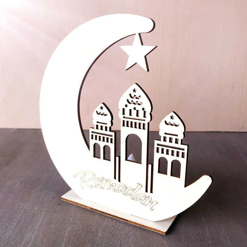 Eid Mubarak Houten Hanger Ramadan Decoratie LED Kaarsen Licht Maan Ster Houten Ambachten Eid Mubarak Decor voor Home Eid Al Adha Y0730