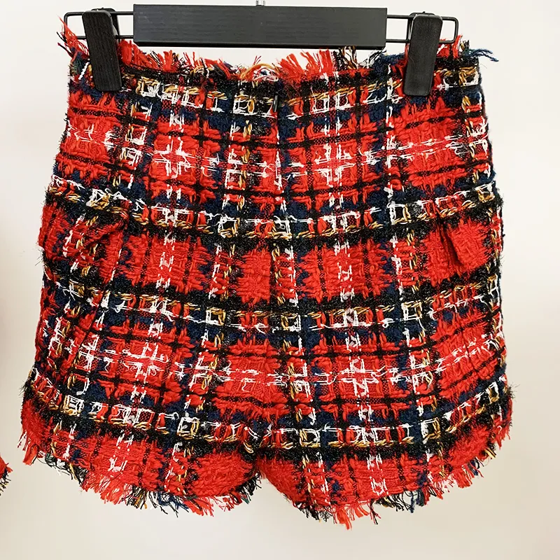 HIGH STREET Pantaloncini firmati più recenti 2021 Pantaloncini da donna in tweed scozzese con nappe con frange 210301