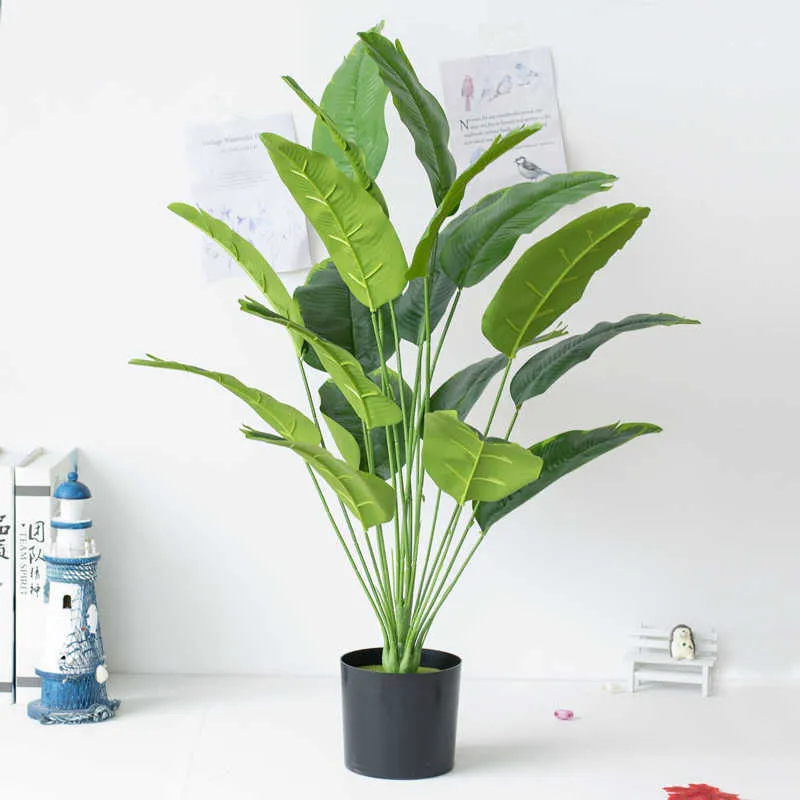 80cm 18 Fourchettes Plantes Tropicales Grand Bananier Artificiel Faux Monstera Feuilles De Palmier En Plastique Pour La Maison Jardin De Mariage Décor 210624