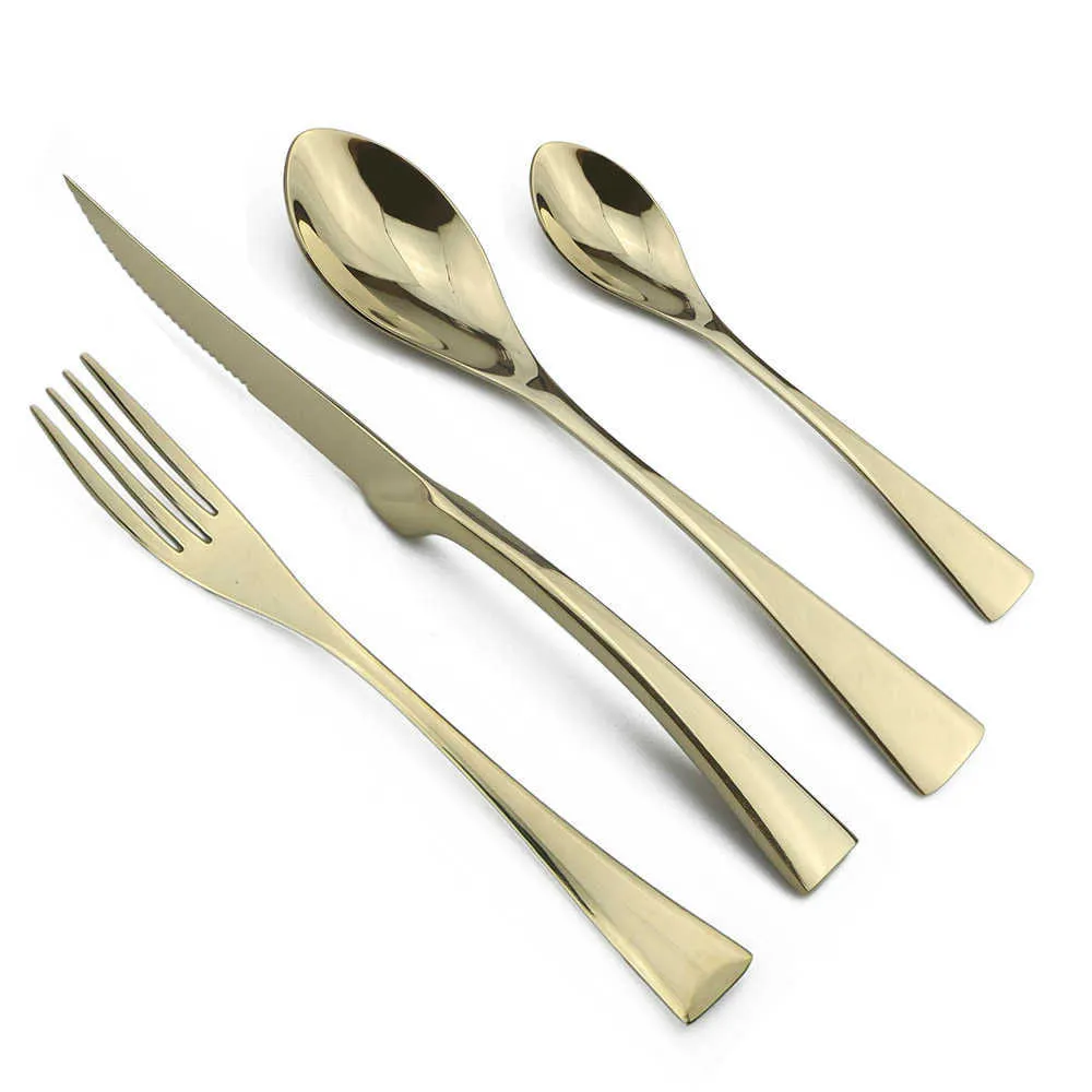 4-Piece 18/10 Stainless Steel Flatware Set Black Dinnerware Steak Knife Fork Spoon Teaspoon Cutlery Food Tableware Drop 211012