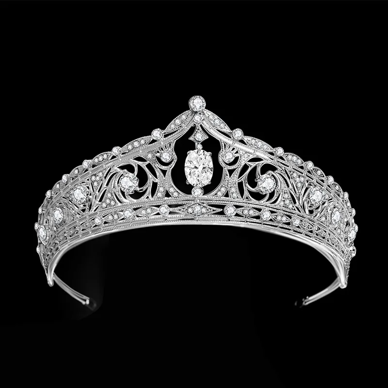 Couronnes de couleur argent brillant pour femmes, accessoire de tête Vintage fait à la main, bijoux de cheveux de mariage, diadème en alliage de cristal