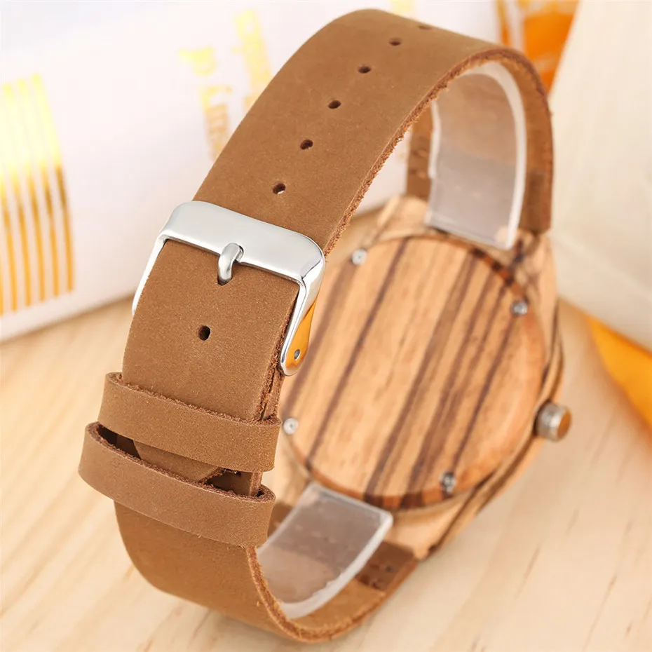 Women Wood Watch Creative Hollow Dial Wooden Watches Quartz Movement Black/Brown Ladies Genuine Leather Wristwatch Gifts 2019