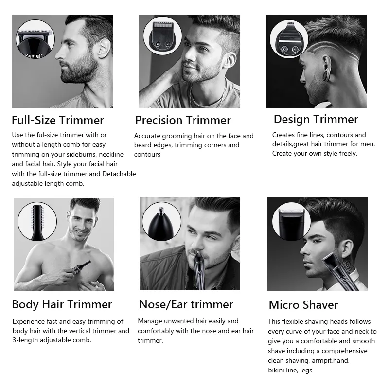 6 in 1 Electric Hair Clipper Shave Razor Machine Beard trimmer Cutter Ear Nose Trimmer Cleaner Man Barber tools 220712