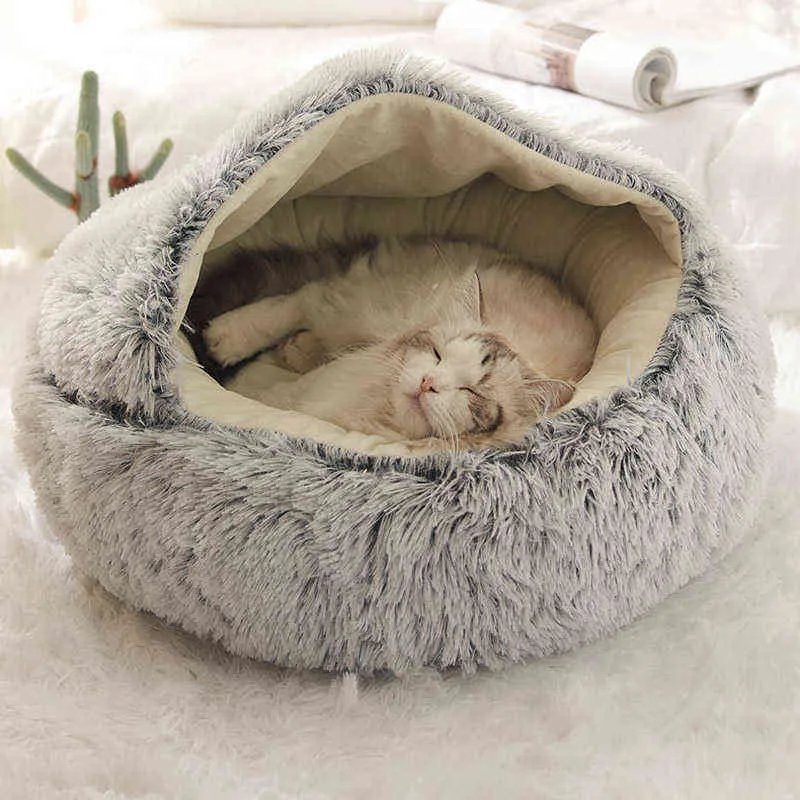 2 i 1 vinter husdjur hund säng rund varm hus lång plysch sovande kudde soffa för små s katter boet cat 211111