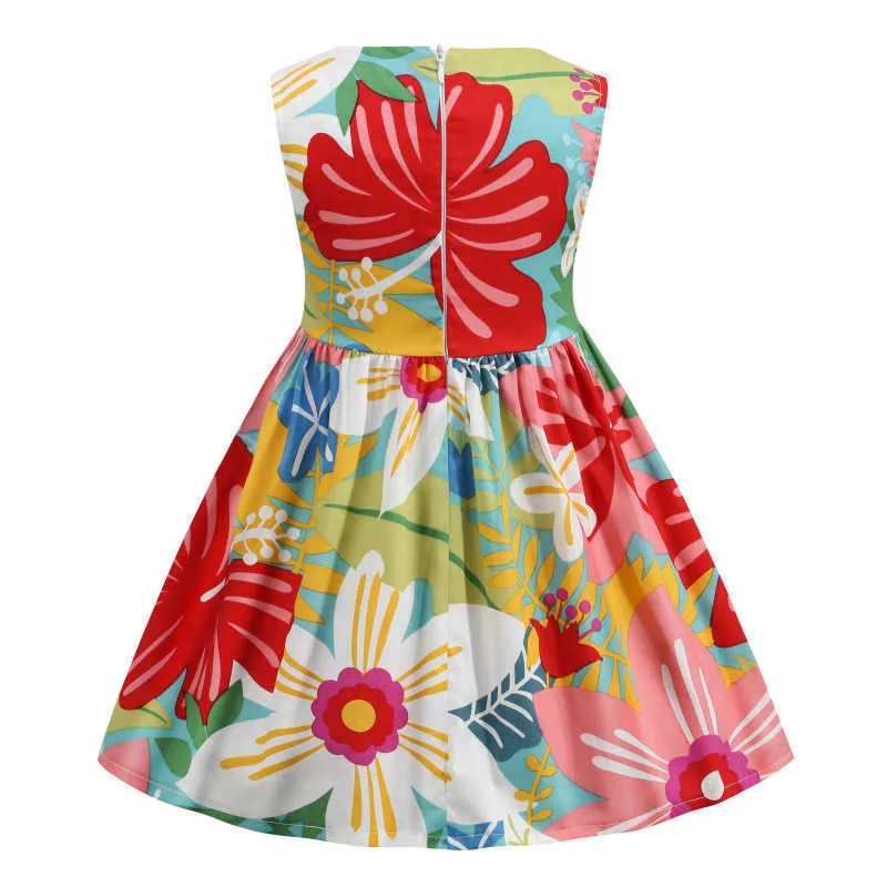 Fleur Imprimer Nouveau Style Summer Girls Robes Coton Floral Sans manches Princes Vêtements pour enfants Vêtements pour enfants Costumes décontractés Q0716