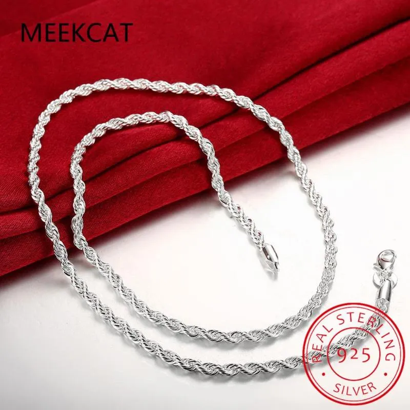 925 Sterling Silver 16 18 20 22 24 Inch 4mm ed Rope Chain Necklace For Women Man Fashion Wedding Charm Jewelry268F