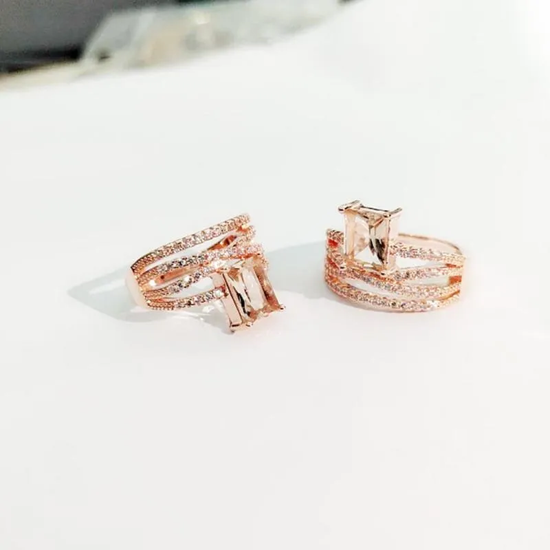 Wedding Rings Set Rose Gold Morganite Bling Ring Women Jewelry294h