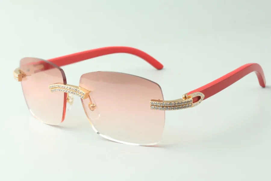 Солнцезащитные очки Direct s в два ряда с бриллиантами 3524025 и красными деревянными дужками, дизайнерские очки, размер 18-135 мм312E