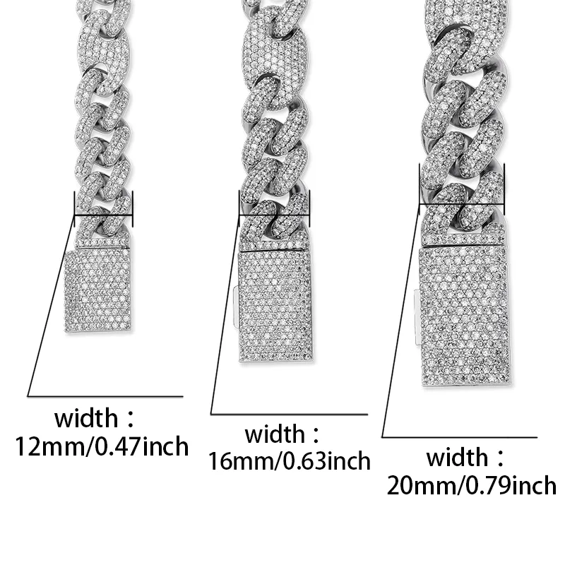 Jinao 16mm20mmマイアミボックスクラスプキューバンリンクチェーンゴールドシルバーネックレスアイスアウトキュービックジルコニアブリングホップ男性ジュエリー220212240Q