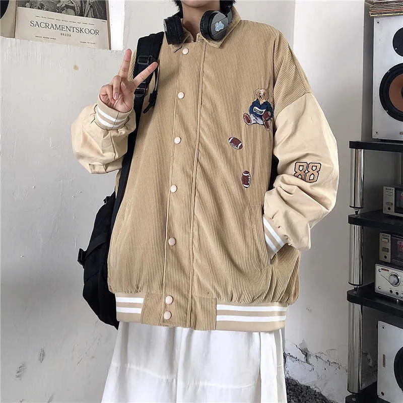 Chaqueta de abrigo de otoño de uniforme de béisbol de primavera para mujer, abrigo de estilo callejero coreano Harajuku, chaqueta holgada de talla grande con costuras BF 210722