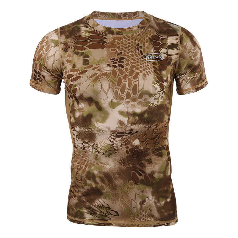 T-shirt de camouflage tactique de style militaire d'été hommes respirant séchage rapide armée combat t-shirt à manches courtes compression camo tee 210707