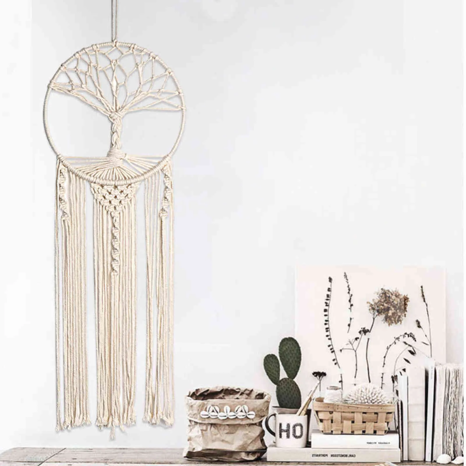 Árbol de la vida Atrapasueños Colgante de pared Boho Decoración de la pared con borlas Decoración para el hogar para el dormitorio del cuarto de niños Adorno elegante Regalo artesanal 211118