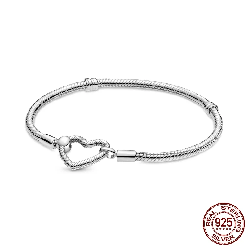 Snake Chain Heart Buckle Bracelet 925 Sterling Silver Fit For Brand Charms Bracelet DIY Fine Jewelry Making Women Gift