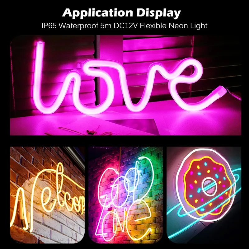 LED NEON Sign 12V Scipible LED Strip مع موصل DC Colorful Rainbow Neon Ribbon Xmas Party Decoration Lamp