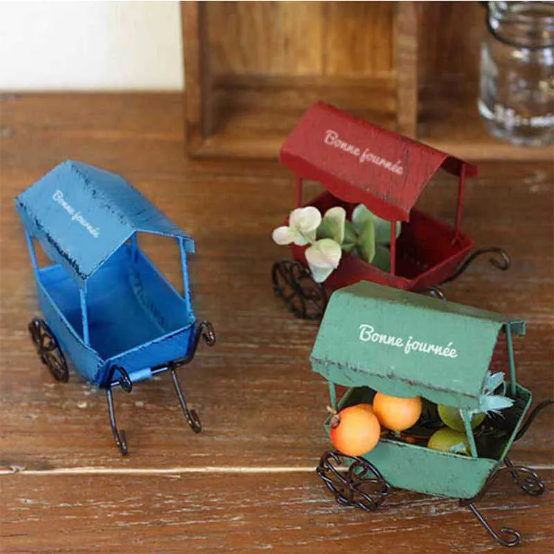 Fée Jardin Miniatures Wagon avec Abri Vintage Métal Artisanat Brouette Chariot Miniature Jardin Accessoires Ornements 210607