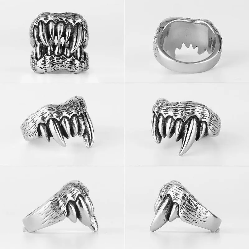 Cluster Rings Beast Monster Teeth Stainless Steel Mens Hip Hop Personality For Male Boyfriend Biker Jewelry Creativity Gift Wholes232K