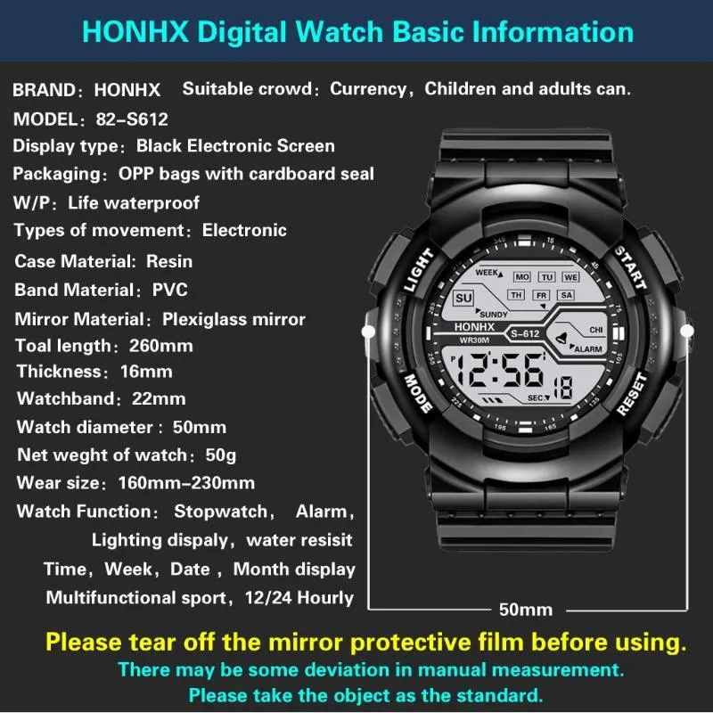 Moda uomo impermeabile ragazzo LCD cronometro digitale data gomma sport orologio da polso orologi da uomo top relojes315i