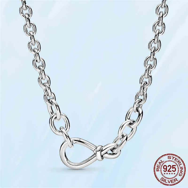 Originele Echte 925 Sterling Zilver Chunky Infinity Knoop Ketting Fit Originele Charms Jewelry317i8673903