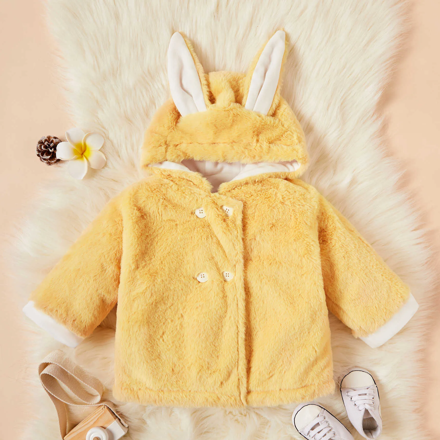 Winter Toddler Glamorous IRL Solid Fluff Rabbit Ear Manteau à capuche pour enfants Vêtements de fille 210528