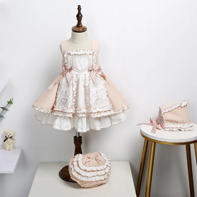 Mädchen Mode Kleider Kinder Stickerei Blumen Party Kostüme Baby Fancy Bowknot Kleid Kleidung mit Hut 210429