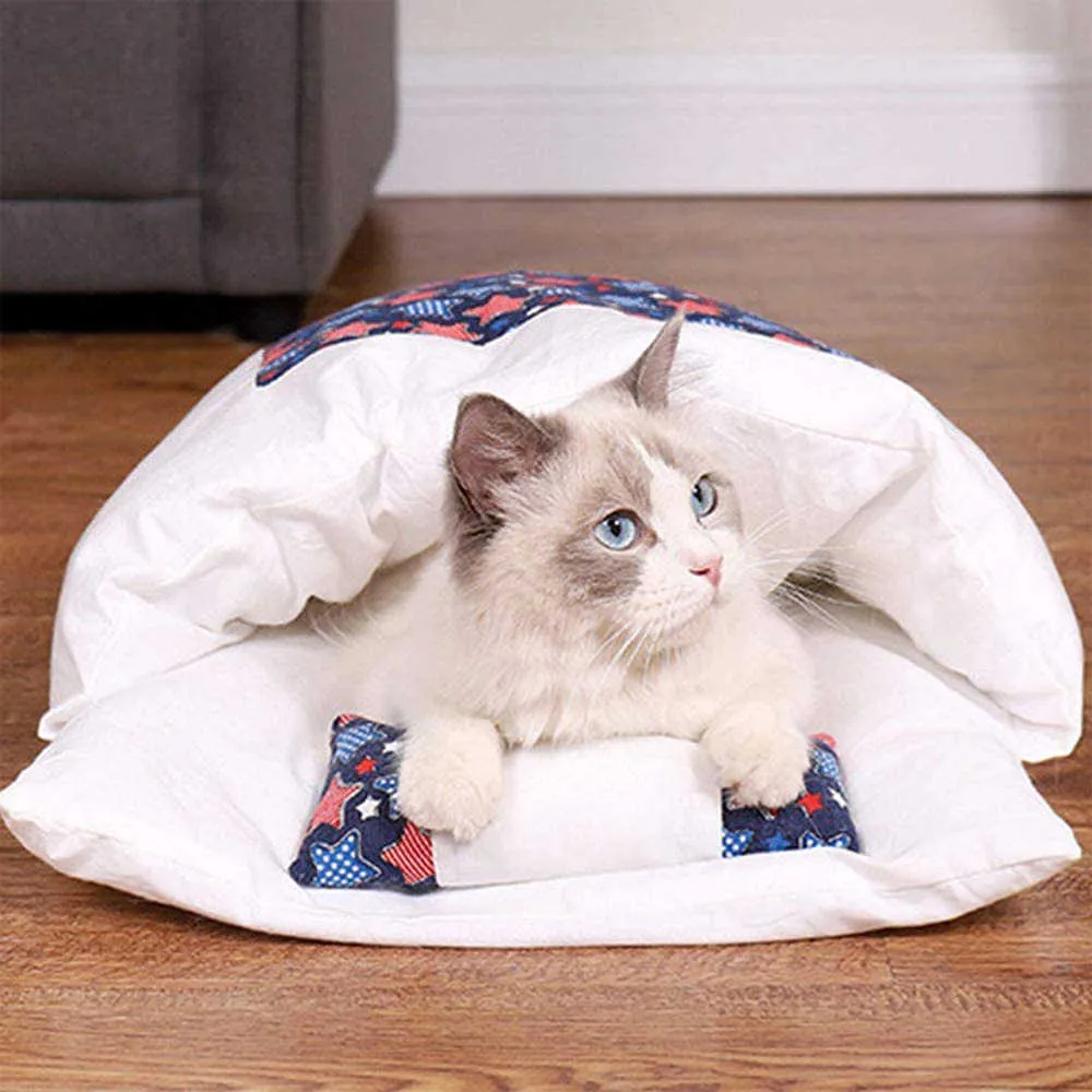 Pet Cat Quilt Four Season Universal Sleeping Bag Warm Movable House Cave Comfortable Bed With Pillow Accessories 211006