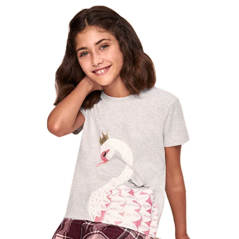 Atlama Metre Yaz Tees Bebek Kızlar Için Tops Pamuk Mouse Nakış Çiçek Çocuklar T Shirt Sevimli Şerit Yürüyor Gömlek 210529