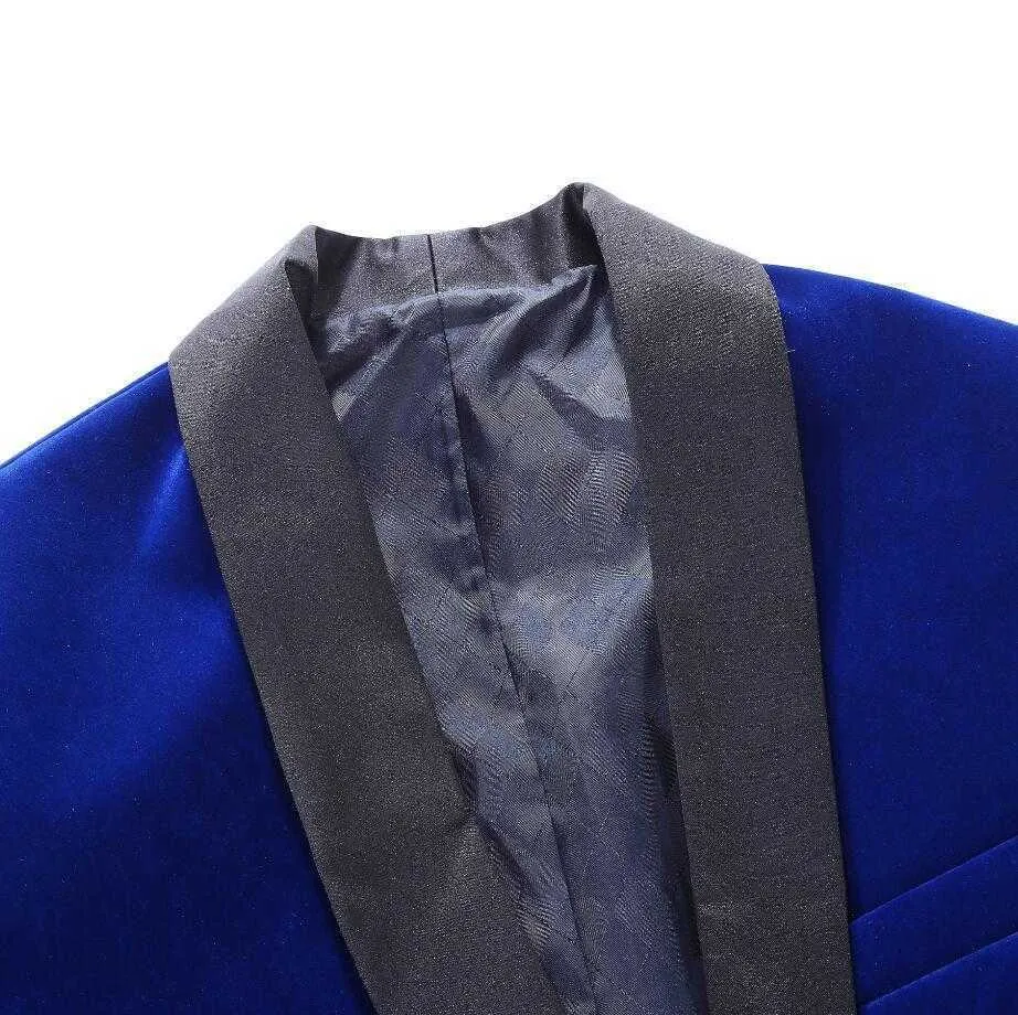 Pyjtrl Brand Mens Classic 3 частей набор бархатных костюмов стильный бордовый королевский синий черный свадебный жених Slim Fit Tuxedo Prom Costume X0909