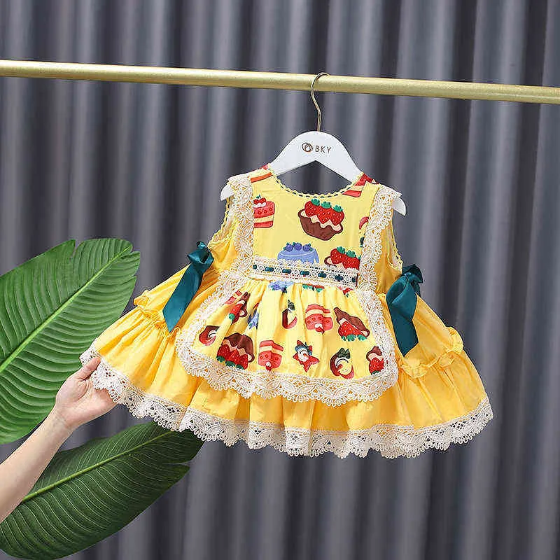 Infant Spanish Ball Gown Summer Baby Girls Lolita Princess Dress for Children Birthday Party Clothes Girl Cartoon Print Clothing G1129