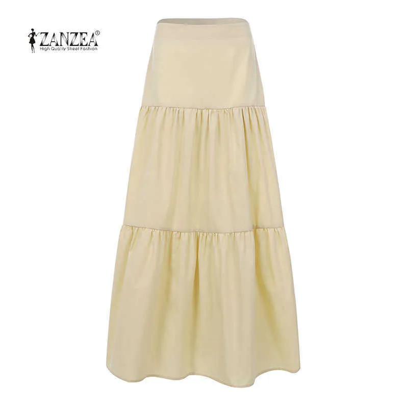 Zanzea Women Tarts Long Cruffles Casual Female Maxi Skirt Cotton Linen Vestidos A-Line Jupe Femme streetwear y0824