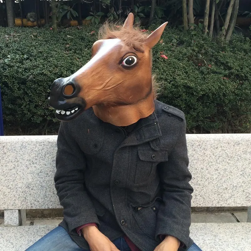 Horror Ball Mask Horse Head Mask Cosplay Halloween Party Show Toy Latex Horse Head Animal Head Cover T200703