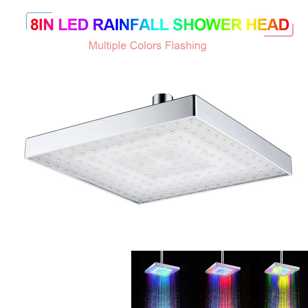 Nieuwe LED Regenval Douchekop vierkante douchekop automatisch RGB Colorchanging Temperatuur Sensor Douchekop voor badkamer 2103093410729