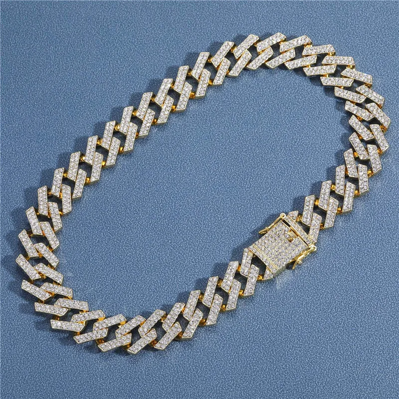 Solide 14 mm Miami Cuban Chain Choker Square Link Collier Gold Couleur Iced Out Diamond Rock Hip Hop Style Men's Jewelry256d