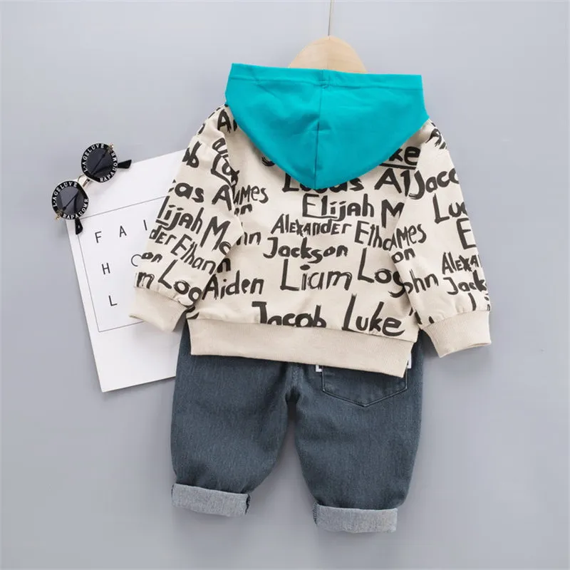 Designer barn modekläder passar våren barn pojke tjej brev hoodies jeans 2 st -set set baby småbarn kläder spädbarn sportwe215916064