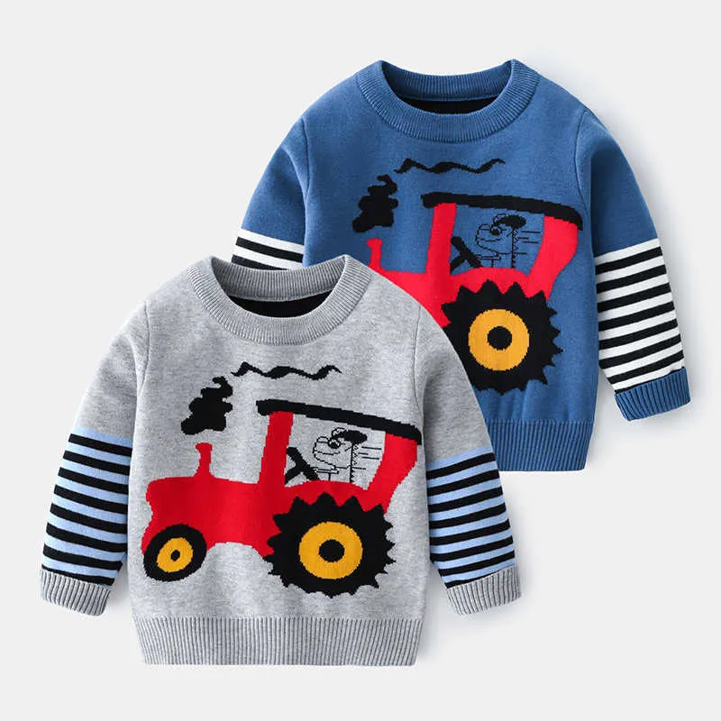Sweater Casual Pullover Crew Neck Childrens Long Sleeve Girls Baby Sweater Spring Autumn Boys Cartoon Printed Cotton Clothes Y1024