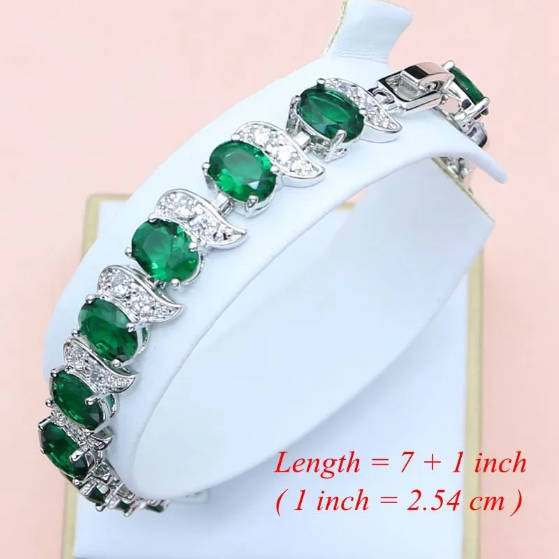 925 Srebrne zestawy biżuterii Zielone CZ do miłośników kolczyki z kamiennymi dekoracjami tureckich Drop1540332