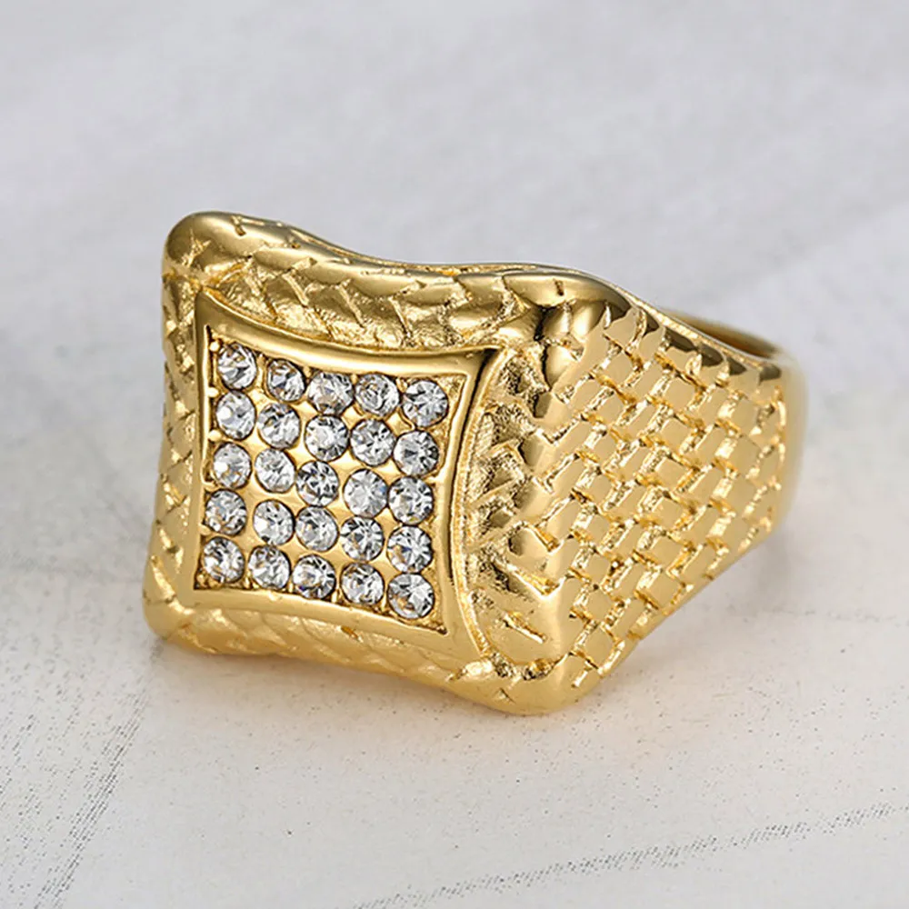 Gold White Gold Silver Tone Full Zircon Diamond Rings for Men Titanium rostfritt stål Big Anillo Cool Jewelry Party Accessory1719647