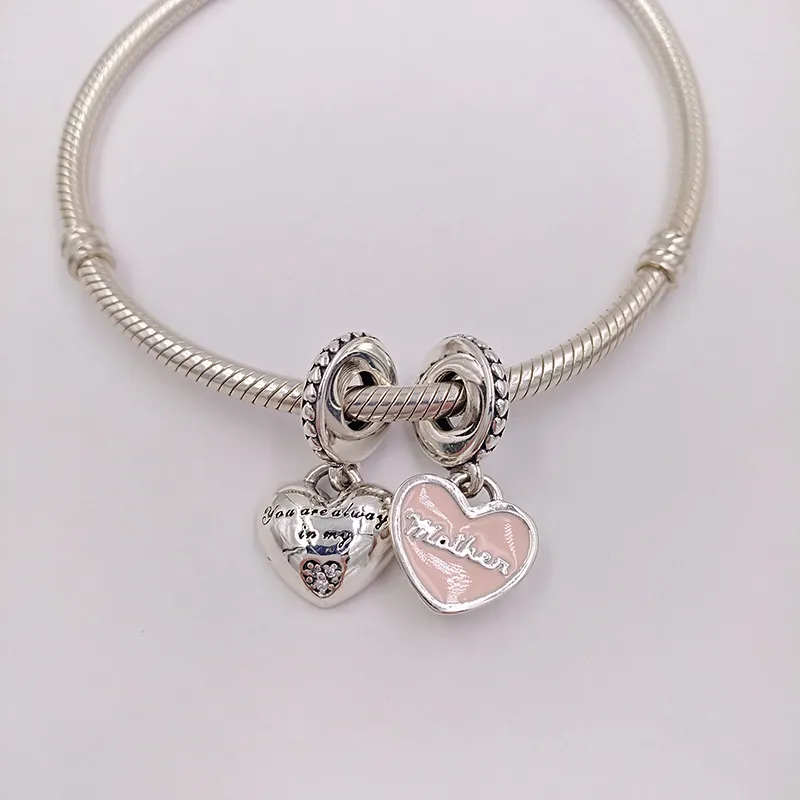 Charms Dokonywanie Biżuterii Dokonywanie Matki Córka Pandora 925 Srebrne Bransoletki Kobiety Bransoletni Łańcuch Koraliki Wisiorek Heart Couples Heart Mom Naszyjnik Kocham cię Prezent 792072N40