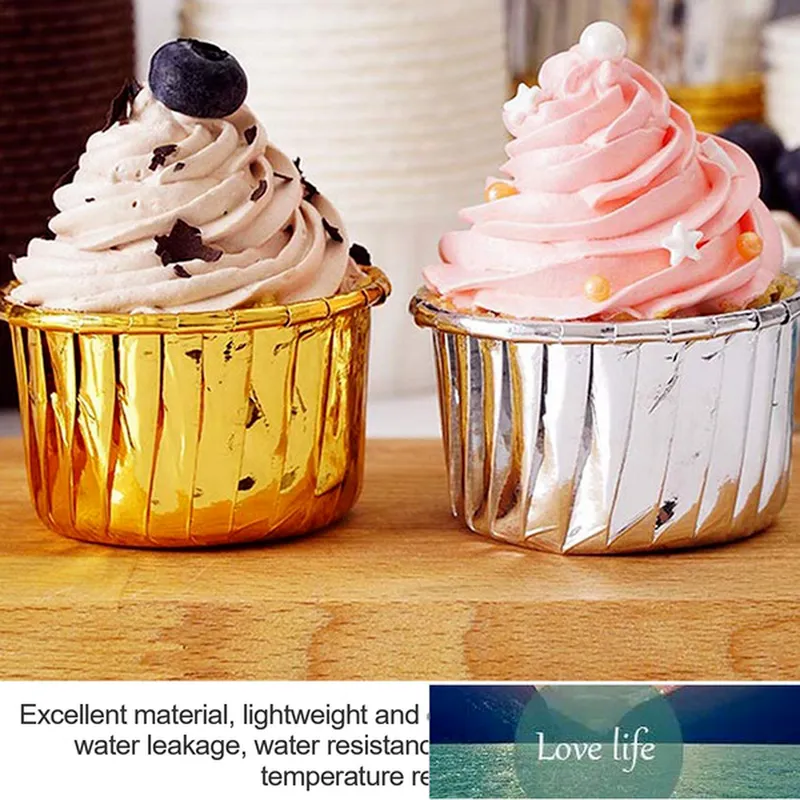 50 pezzi fodere muffin cupcake tazze di alluminio, fodere mini muffin usa e getta tazze torte da forno feste oro/rosa/argento