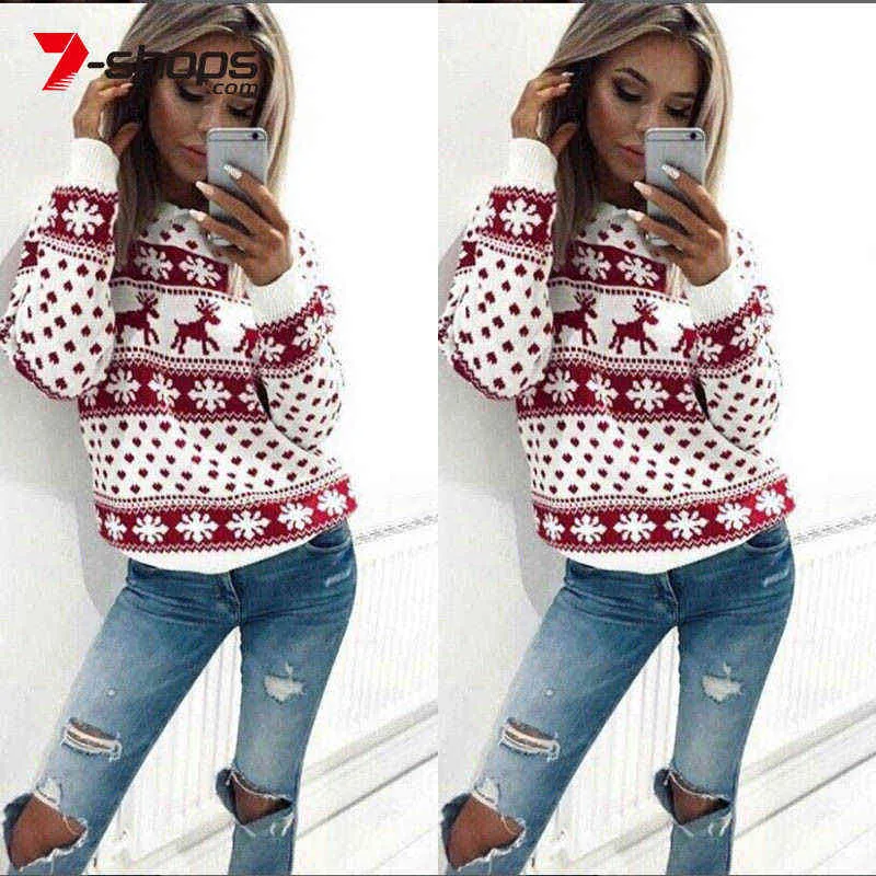 AECU Christmas Sweater For Women 2018 Winter Deer Snow Pattern Patchwork Ugly Sweater Knitted Jumpers Pullovers Knitwear Y1118